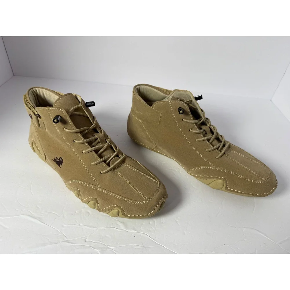 LDECK Mens Tan High Top Driving Shoes‎ Bungee Lace Up Boots Size 41 EU